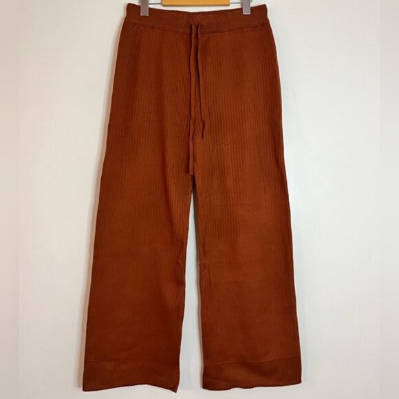 Lillusory Women’s Ribbed Knit Wide Leg Pants - Brown - Size L - Picture 3 of 11